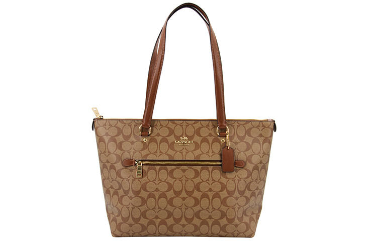 COACH Gallery Canvas With Leather Tote Bag, Shopping Bag, Handbag, Shoulder Bag Regular Women's Khaki Brown