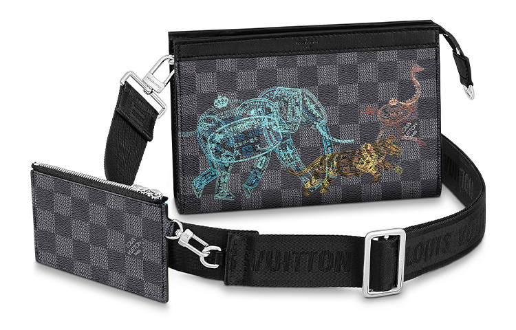 LOUIS VUITTON Gaston WW Coated Canvas Passport Holder, Card Holder, Crossbody Bag Men's Gray Black