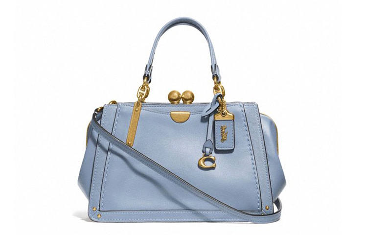 COACH Kisslock Cow Leather Kisslock Bag, Shoulder Bag, Crossbody Bag, Handbag Small Women's Haze Blue/Mordan Color