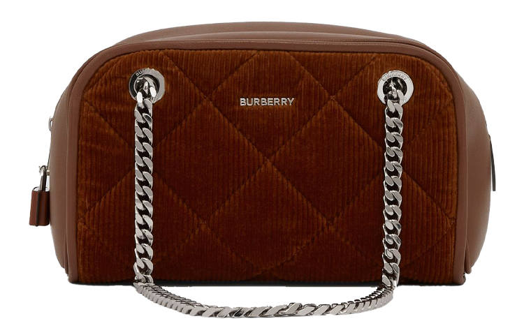 Burberry Cube Corduroy With Lambskin Combination Bowling Bag, Handbag, Shoulder Bag Women's Tan