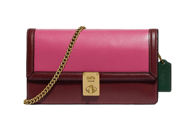 COACH Hutton Leather Shoulder Bag, Crossbody Bag Women's Red Pink Multicolor