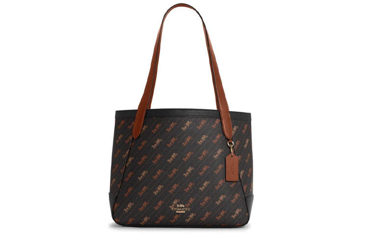 COACH Coated Canvas With Leather Tote Bag, Shopping Bag, Handbag, Shoulder Bag Large Women's Brown Black