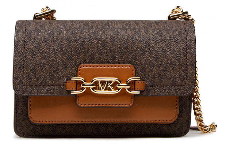MICHAEL KORS Heather Leather Small Square Bag, Envelope Bag, Chain Bag, Crossbody Bag Small Women's Acorn Brown