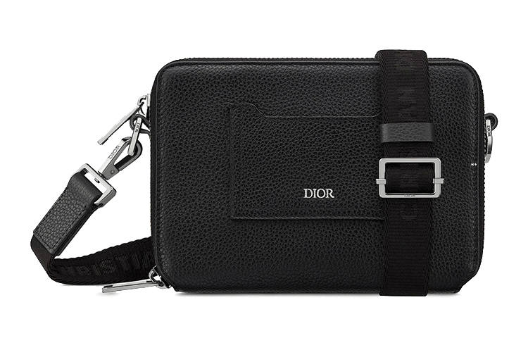 DIOR Grained Calfskin Clutch, Crossbody Bag, Shoulder Bag Men's Black