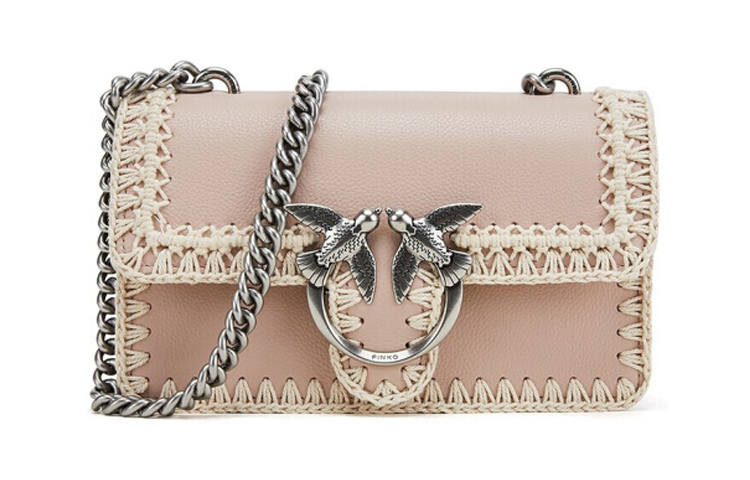 PINKO Cow Leather Swallow Bag, Shoulder Bag, Crossbody Bag Mini Women's Pink