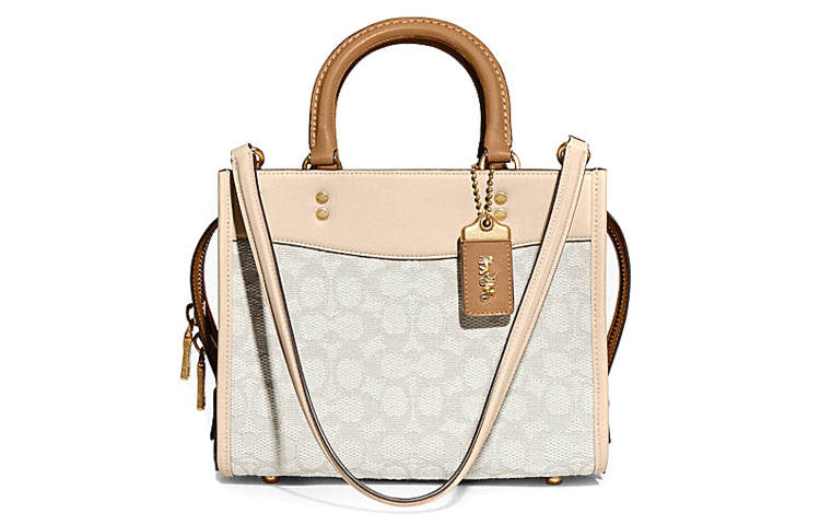 COACH COACH Rogue Jacquard Fabric With Leather Handbag Medium Women's Multicolor