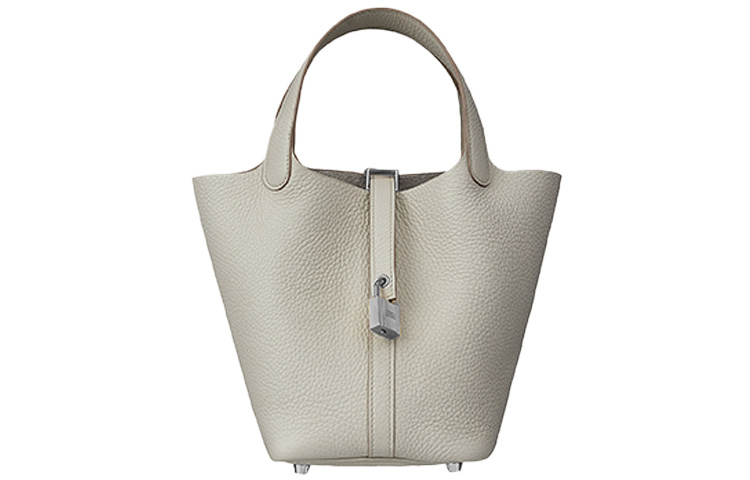 HERMES Picotin Lock Clemence Bullock Leather Basket Bag, Bucket Bag, Handbag 18 Women's 8L Beton Concrete Gray
