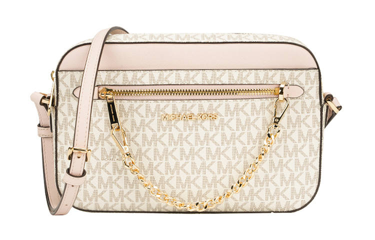 MICHAEL KORS Jet Set PVC Leather Camera Bag, Crossbody Bag Large Women's Pink White Multicolor