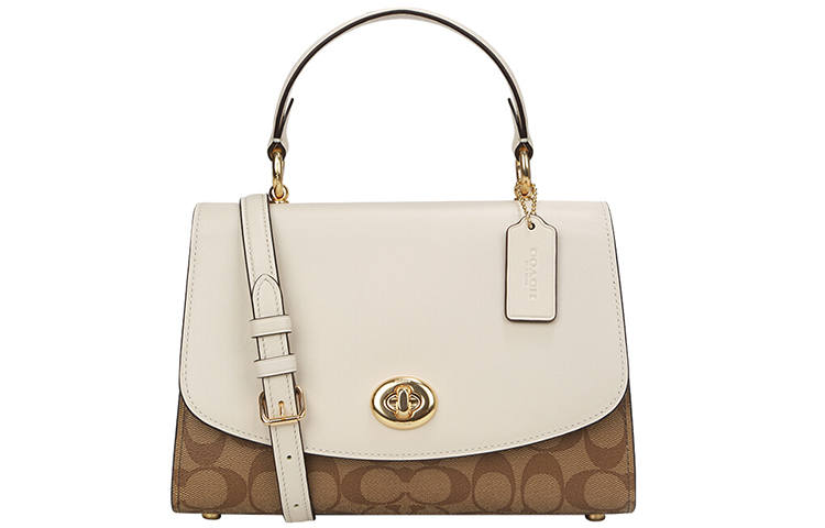 COACH COACH Tilly Leather Handbag Medium Women's White & Brown Monogram
