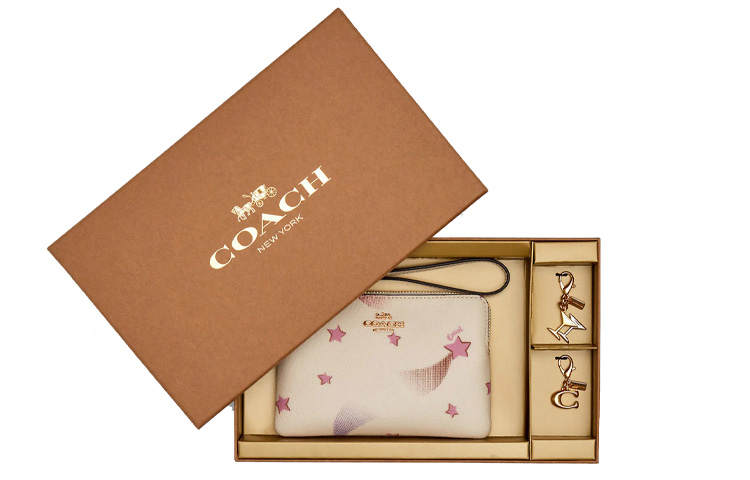 COACH Boxed Leather Wrist Bag Clutch Mini Women's Chalk White