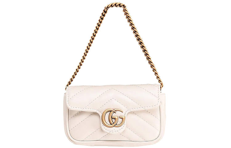 GUCCI GG Marmont Quilted Leather Handbag Card Holder Coin Purse Extra Mini Women's White