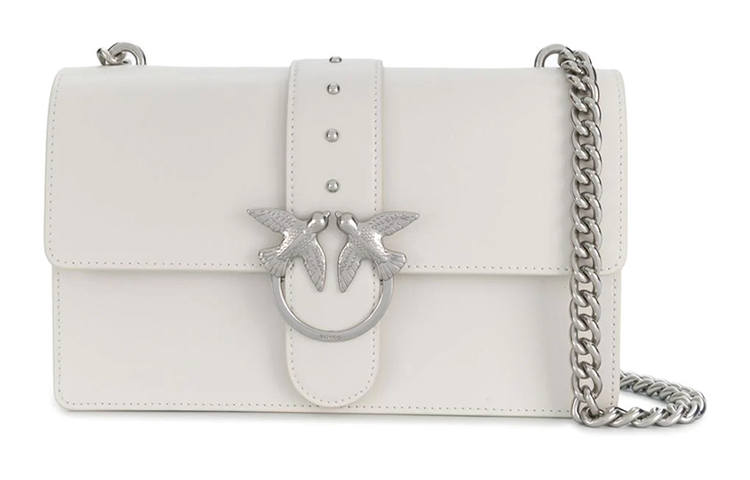 PINKO Genuine Leather Grain Leather Crossbody Bag, Shoulder Bag Women's White