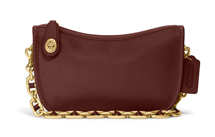 COACH Swinger Leather Shoulder Bag, Pochette Handbag, Crossbody Bag, Shoulder Bag Women's Morandi Brown Red