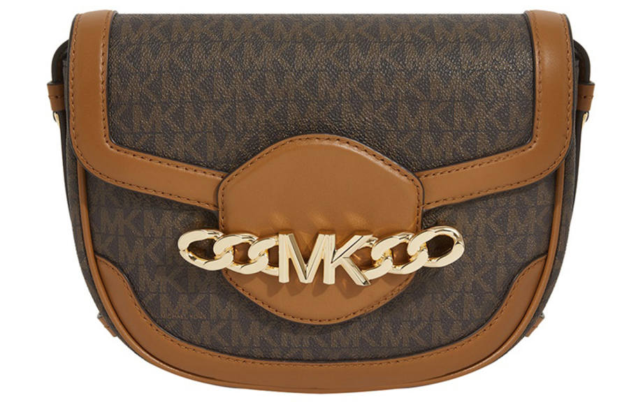 MICHAEL KORS Hally PVC Saddle Bag, Crossbody Bag, Shoulder Bag Women's Dark Brown/Acorn Brown