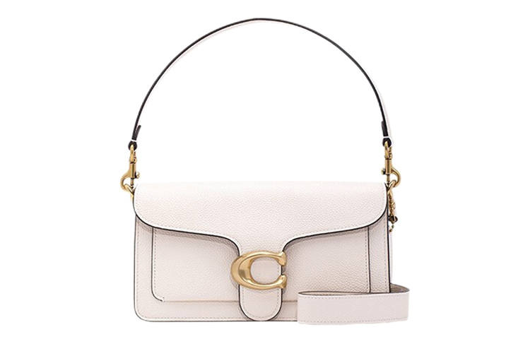 COACH Tabby Polished Pebbled Leather Shoulder Bag, Portable Crossbody Bag Medium Women's White