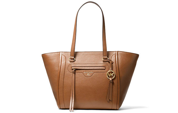 MICHAEL KORS Carine Cow Leather Tote Bag, Shopping Bag, Shoulder Bag, Handbag Medium Women's Brown