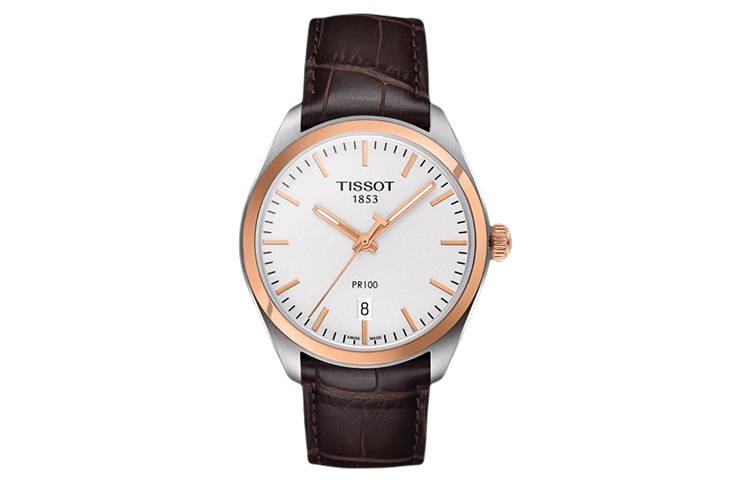 TISSOT PR100 Collection Quartz Movement Men's Watches Watch 39mm Silver Dial Leather Strap