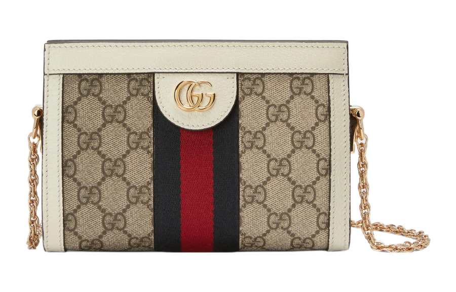 GUCCI Ophidia Canvas With Leather Crossbody Bags Mini Women's Ebony & White