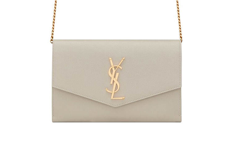 SAINT LAURENT UPTOWN Grain Embossed Leather Envelope Bag Wallet, Shoulder Bag, Crossbody Bag Mini Women's White