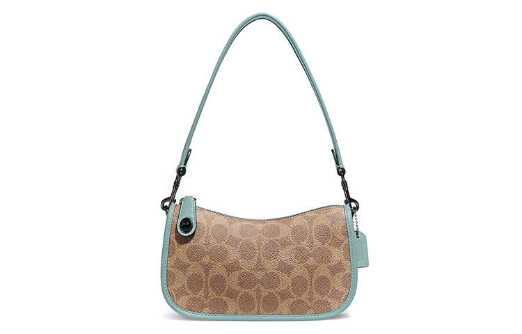 COACH Swinger Coated Canvas With Leather Pochette, Shoulder Bag, Handbag, Shoulder Bag Small Women's Khaki Brown