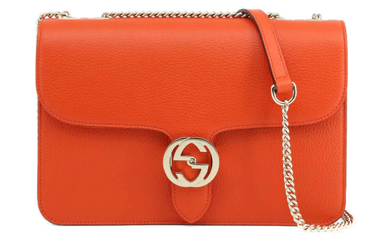 GUCCI Litchi Grain Leather Messenger Bag, Trunk Bag, Shoulder Bag, Crossbody Bag Large Women's Orange