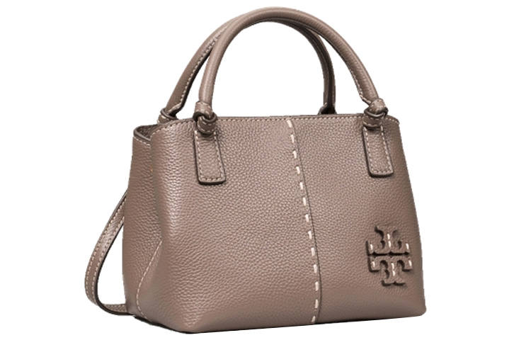 TORY BURCH McGraw Litchi Grain Leather Shoulder Bag, Crossbody Bag, Handbag Mini Women's Silver Maple