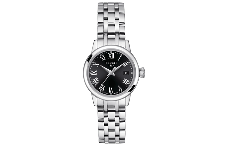 TISSOT Quartz Movement 50m Waterproof Women's Watch 28mm Black Dial Stainless Steel Case