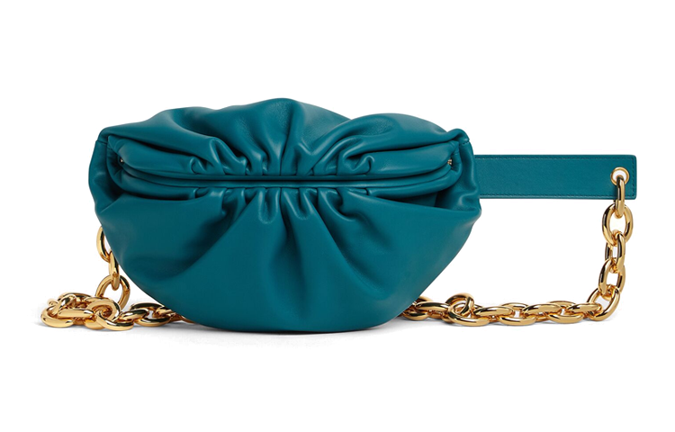 Bottega Veneta Leather Cloud Bag, One Shoulder Clutch Mini Women's Dark Blue