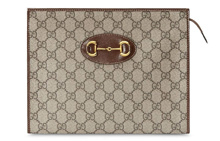 GUCCI Horsebit 1955 Canvas With Leather Clutch Unisex Ebony/Brown