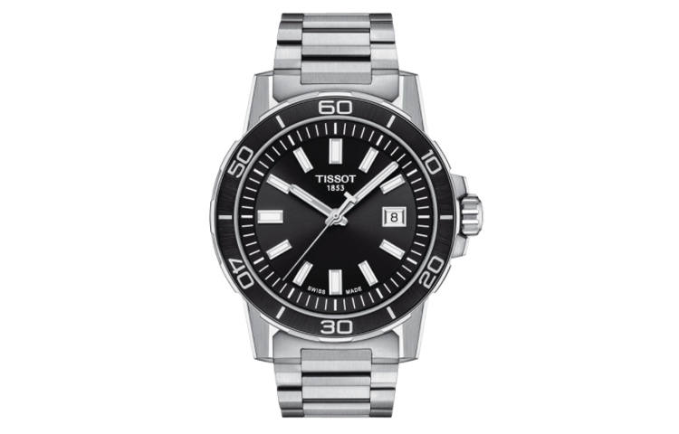 TISSOT Daring Collection Quartz Movement Men's Watch 44mm Black Dial Stainless Steel Case Stainless Steel Strap