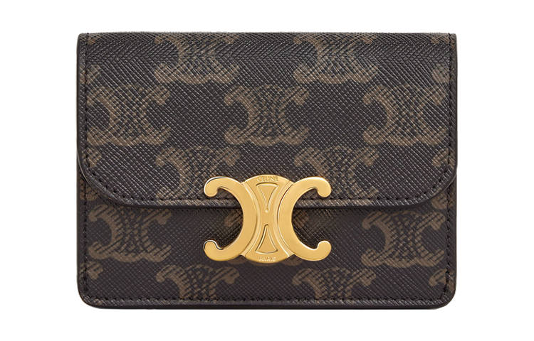 CELINE Triomphe Synthetic Leather Coin Purse, Card Holder Women's Brown