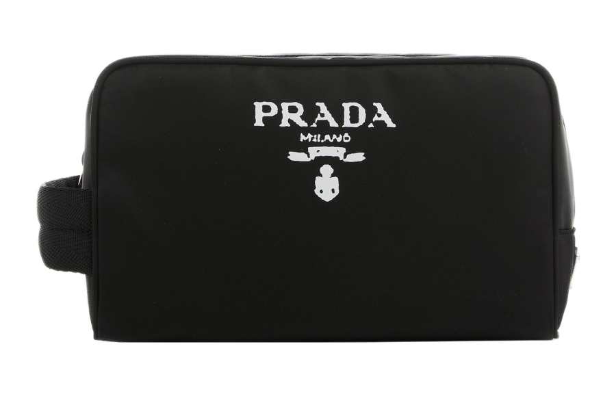PRADA Recycled Nylon With Leather Clutch, Makeup Bag Women's Black