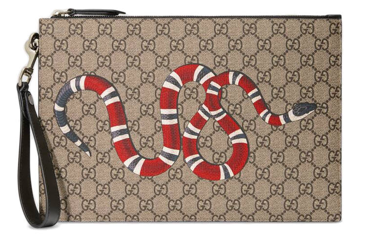 GUCCI Canvas With Leather Clutch Men's Ebony/Black