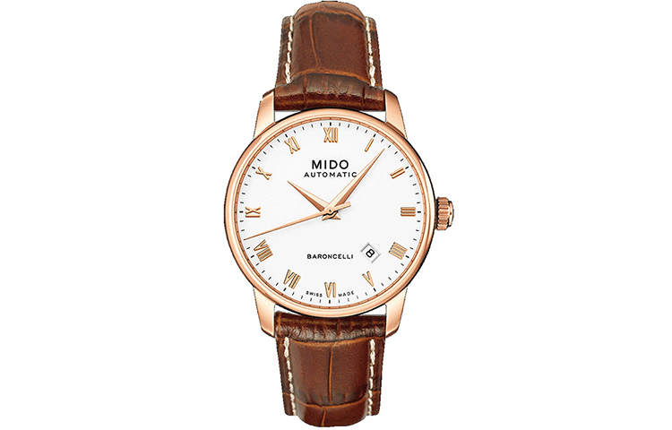 MIDO Baroncelli Automatic Mechanical Movement 50m Waterproof Men's Watches Watch 38mm White Dial Leather Strap