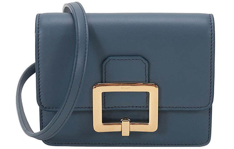 BALLY Leather Clutch, Shoulder Bag, Crossbody Bag Mini Women's Gray Blue