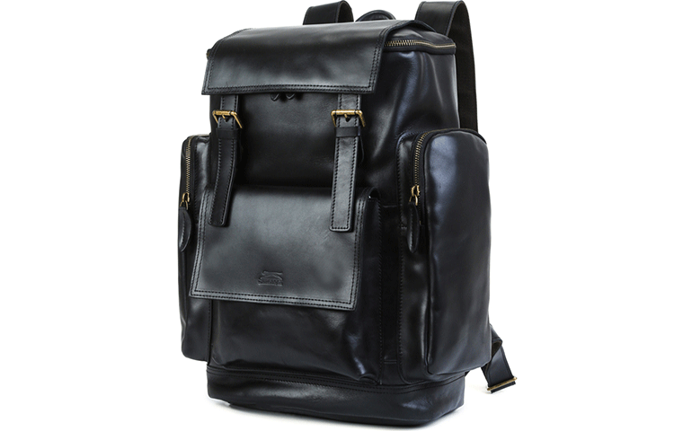 Slazenger Top Grain Cow Leather Backpack Unisex Cool Black