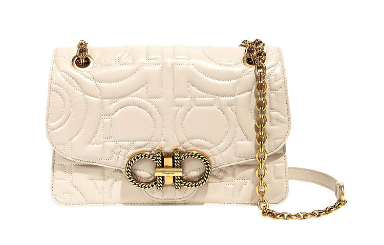 FERRAGAMO Gancini Cow Leather Shoulder Bag, Crossbody Bag Large Women's Beige