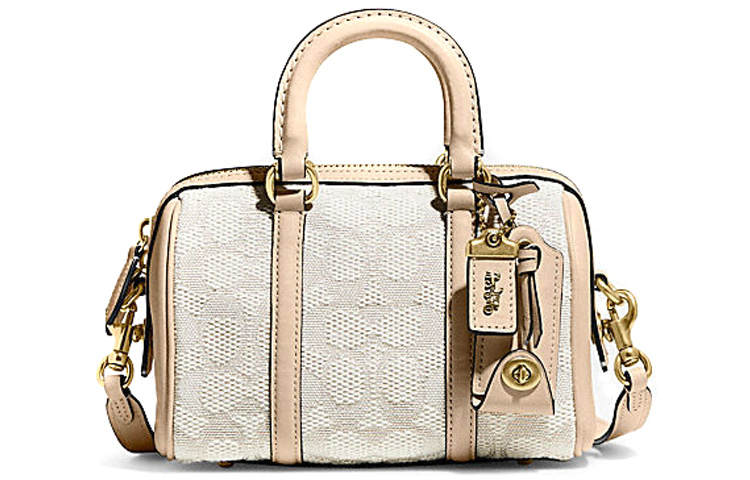COACH Ruby Jacquard Fabric With Cow Leather Boston Bag Handbag Small Women's Pink