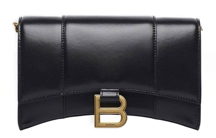 Balenciaga Hourglass Calfskin Hourglass Bag, Handheld Shoulder Bag, Crossbody Bag Mini Women's Black