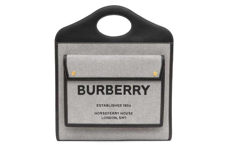 Burberry Pocket Bag Canvas With Leather Canvas Bag, Shoulder Bag, Crossbody Bag, Handbag Medium Women's Black/Umber