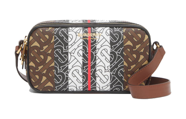 Burberry Stripes Canvas Camera Bag, One Shoulder Handheld, Crossbody Bag Unisex Malle Brown