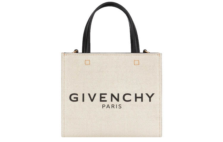 Givenchy Canvas With Linen Tote Bag, Shopping Bag, Handbag, Shoulder Bag, Crossbody Bag Mini Women's Beige & Black