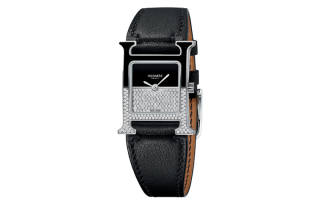 HERMES Heure H Collection Double Jeu Wrist Watches Quartz Movement Cow Leather Strap Black Dial Women's Watch