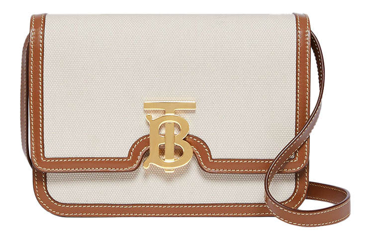 Burberry Two Tone Canvas With Leather Messenger Bag, Crossbody Bag, Shoulder Bag Women's Natural & Malt Brown