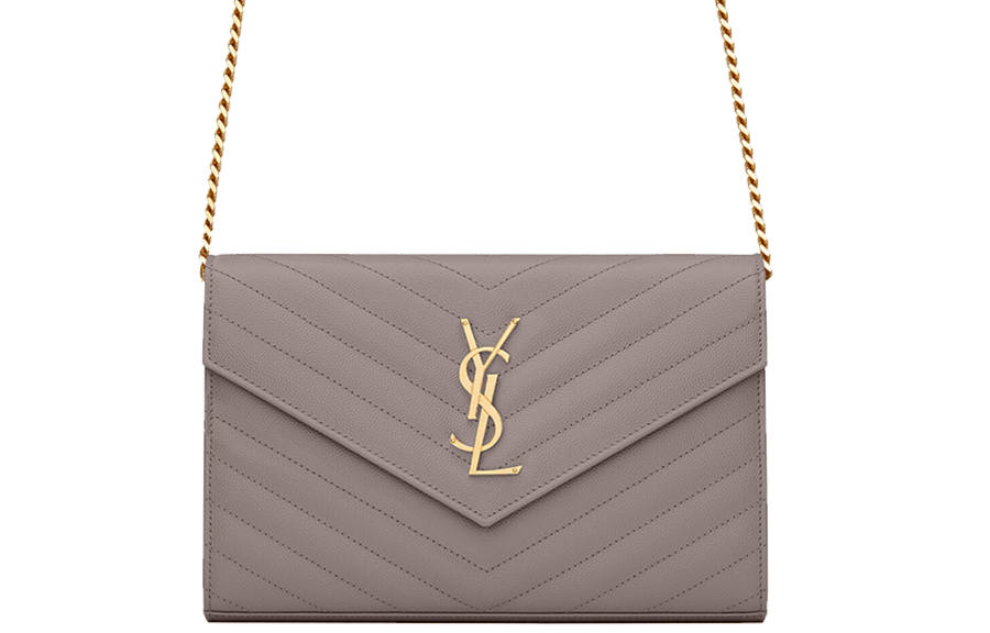 SAINT LAURENT Cassandre Leather Shoulder Bag, Crossbody Bag Women's Gray