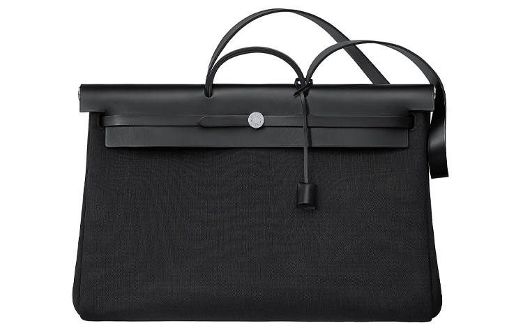 HERMES Herbag Zip Canvas With Leather Crossbody Bag Women's Black