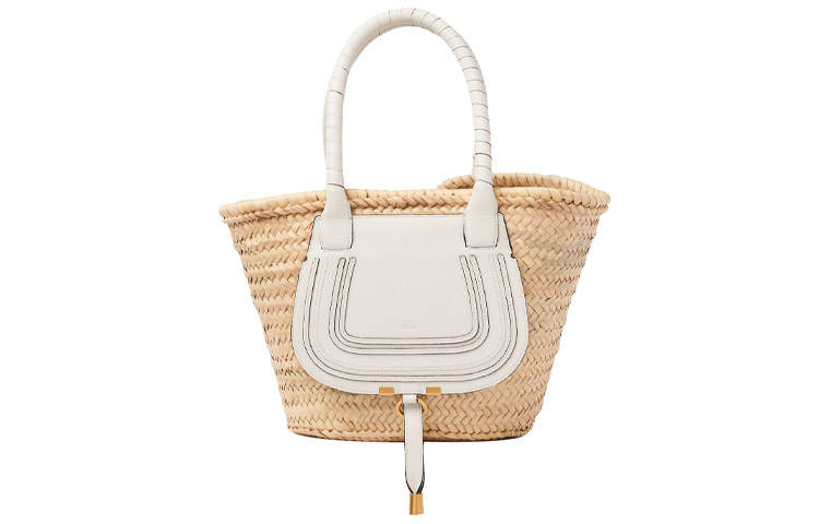 Chloé Chloe Chloé Bags Straw Woven Tote Bag, Shopping Bag, Basket Bag, Handbag, Shoulder Bag Medium Women's White