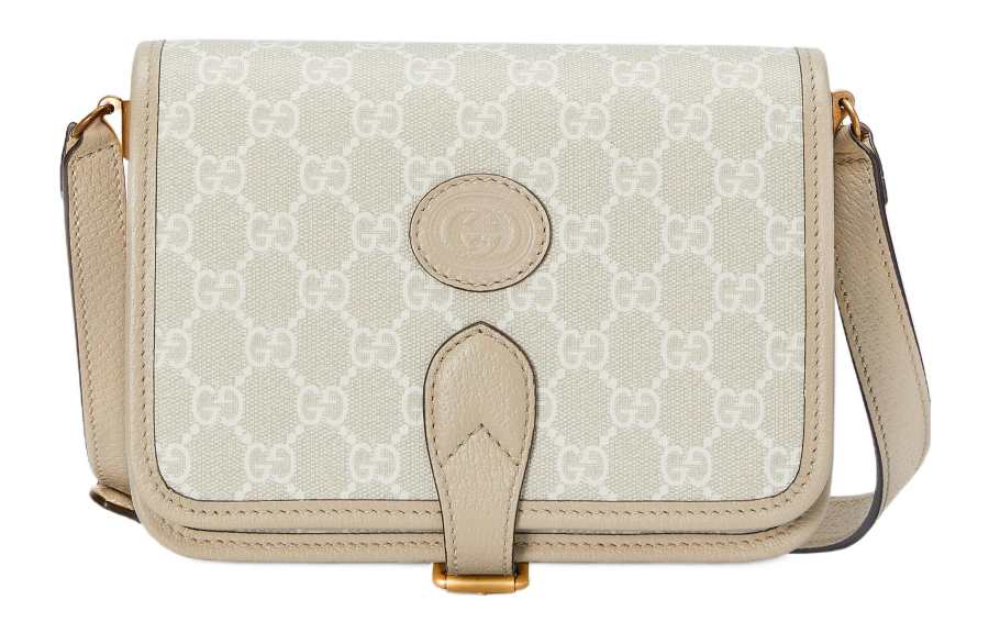 GUCCI Canvas With Leather Messenger Bag, Trunk Bag, Crossbody Bag, Shoulder Bag Mini Unisex Beige & White