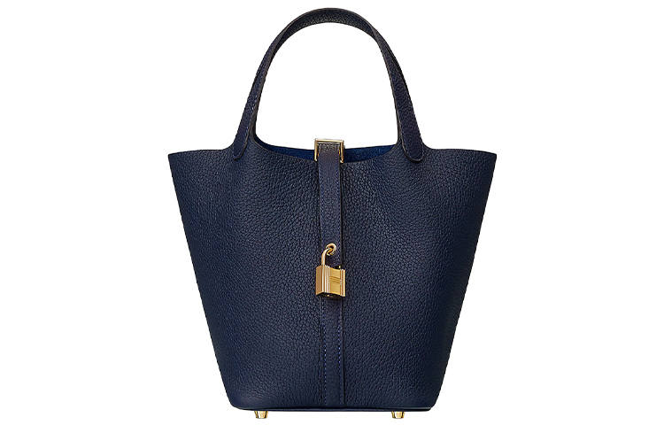 HERMES Picotin Lock Clemence Bullock Leather Basket Bag, Bucket Bag, Handbag 18 Women's 2Z Bleu Nuit Midnight Blue