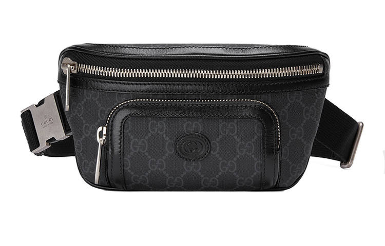 GUCCI Canvas With Leather Shoulder Bag, Crossbody Bag, Sling Bag, Fanny Pack Men's Black Gray